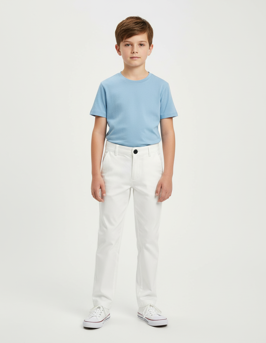Pantalon Chino Blanc Droit Coton Garçon Élégant