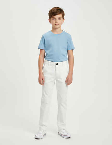 Pantalon Chino Blanc Droit Coton Garçon Élégant
