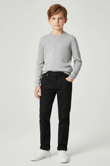 Pantalon Chino Noir Garçon Coton Droit Décontracté