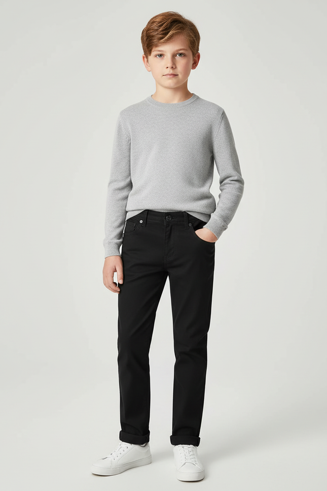 Pantalon Chino Noir Garçon Coton Droit Décontracté