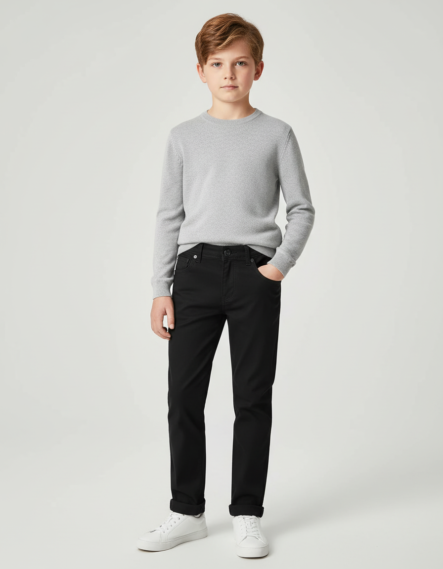 Pantalon Chino Noir Garçon Coton Droit Décontracté