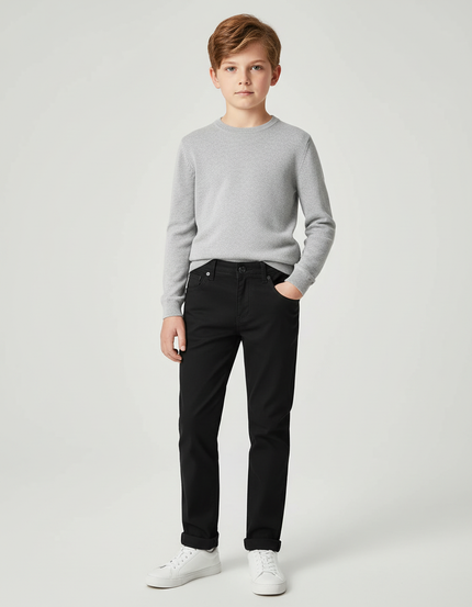 Pantalon Chino Noir Garçon Coton Droit Décontracté