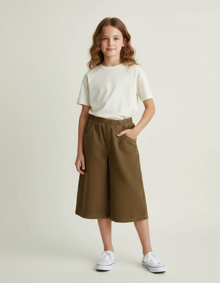 Pantalon Chino Kaki Côtelé Ample Décontracté Enfant - Cordé