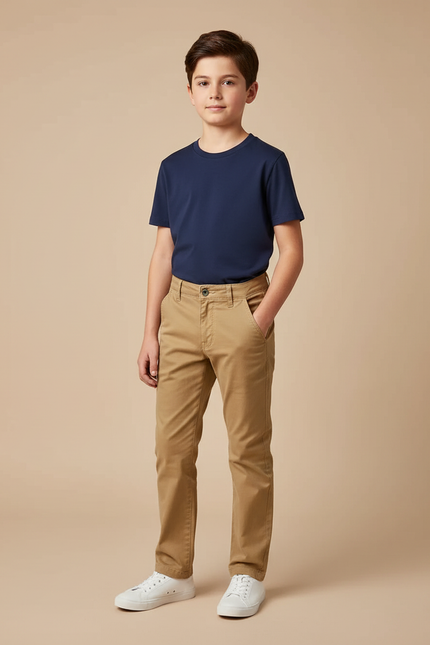 Pantalon Chino Kaki Coton Coupe Droite Confortable
