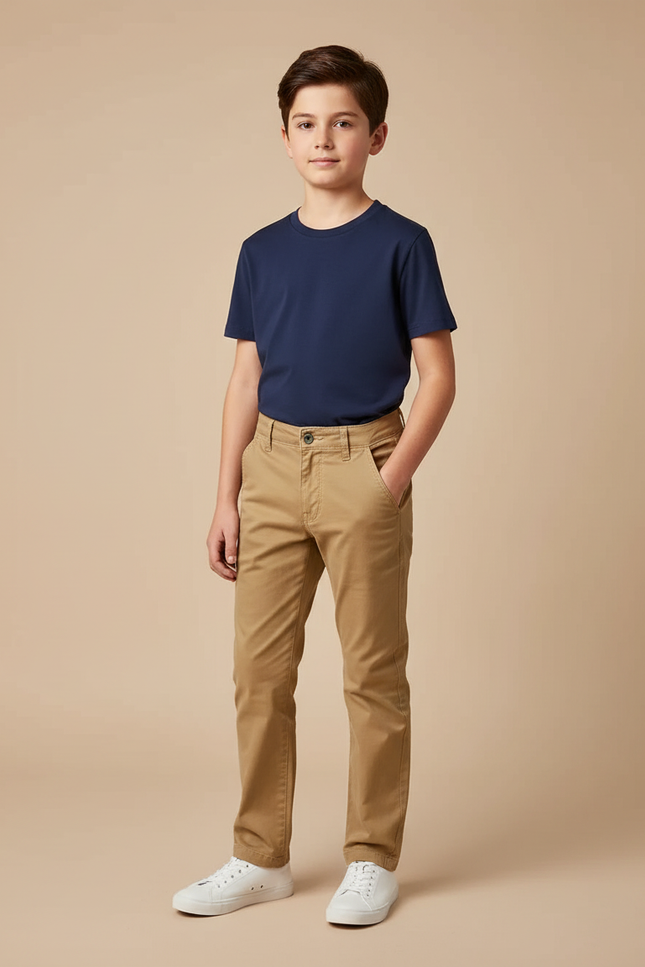 Pantalon Chino Kaki Coton Coupe Droite Confortable
