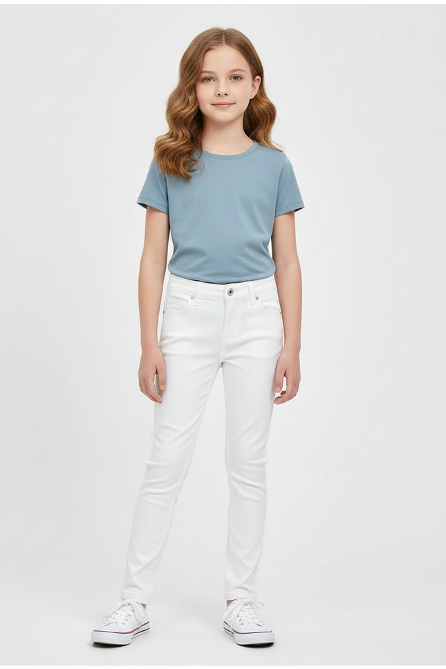 Pantalon Chino Blanc Skinny Coton Fille Uni