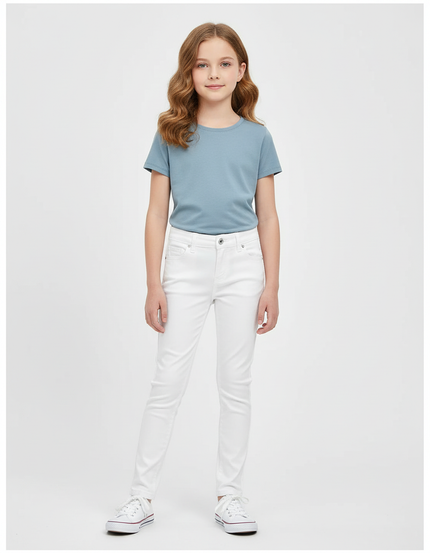 Pantalon Chino Blanc Skinny Coton Fille Uni