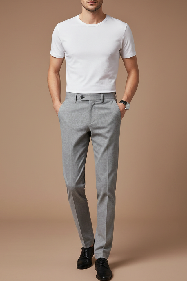 Pantalon Chino Gris Slim Élégant Habillé Homme - Gabardine