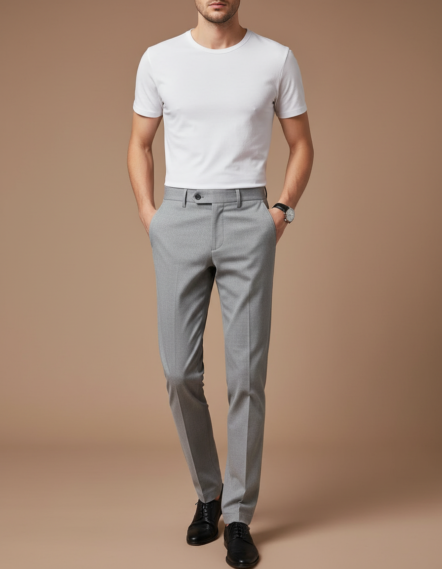 Pantalon Chino Gris Slim Élégant Habillé Homme - Gabardine