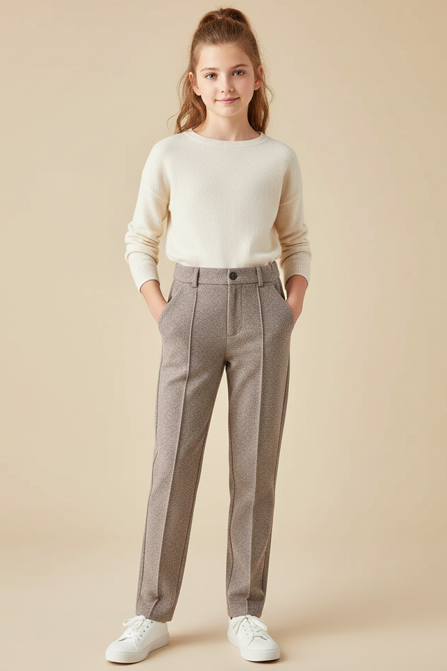 Pantalon Chino Marron Chiné Droit Élégant Enfant - Tweed