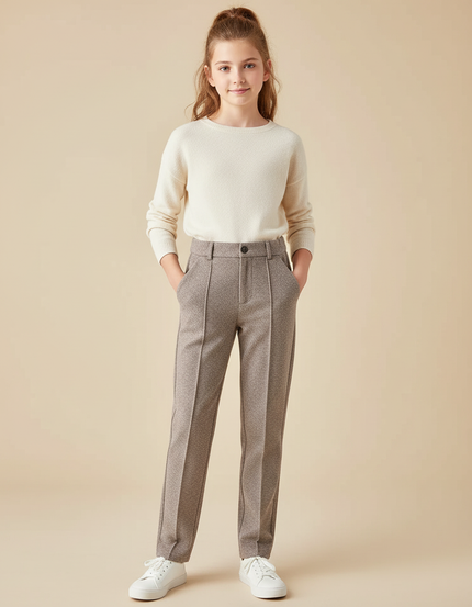 Pantalon Chino Marron Chiné Droit Élégant Enfant - Tweed