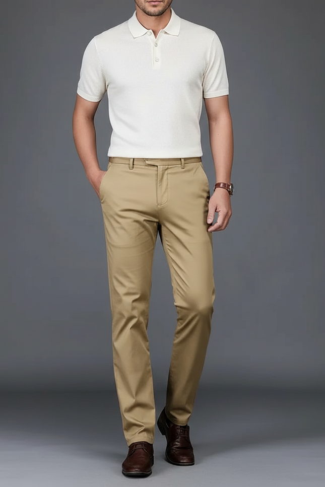 Pantalon Chino Kaki Droit Coton Homme Élégant