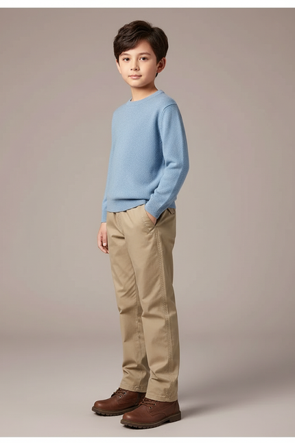 Pantalon Chino Beige Coton Décontracté Garçon Classique
