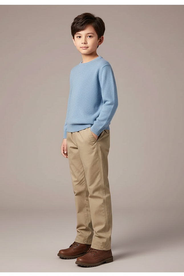 Pantalon Chino Beige Coton Décontracté Garçon Classique