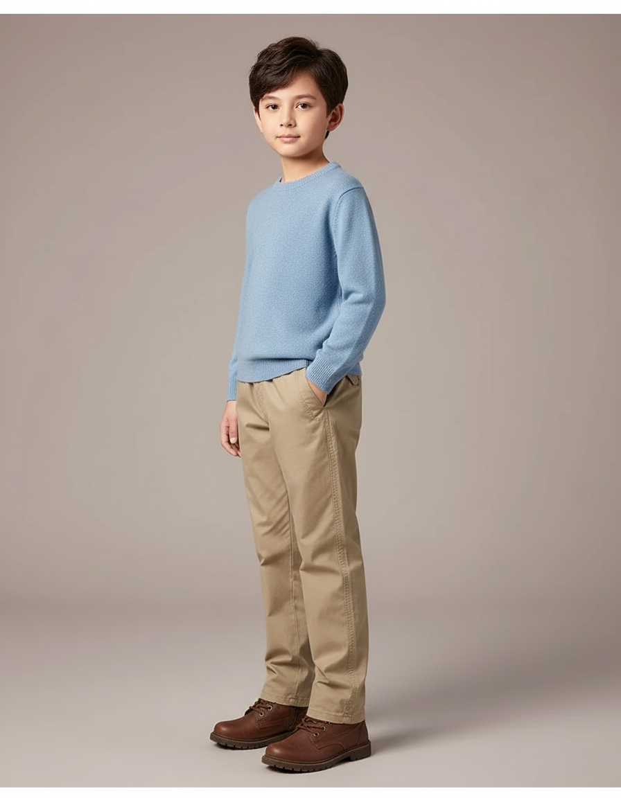 Pantalon Chino Beige Coton Décontracté Garçon Classique