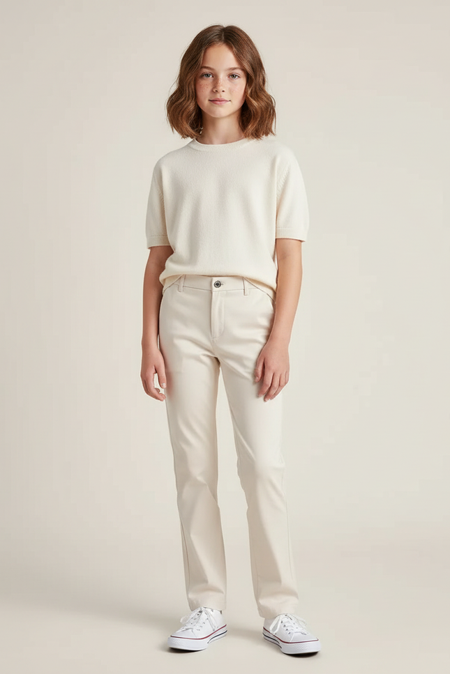 Pantalon Chino Crème Droit Décontracté Enfant - Beige Coton