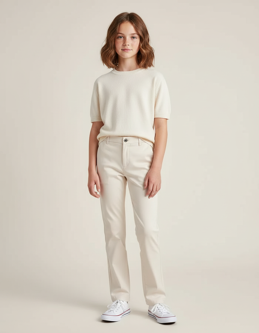 Pantalon Chino Crème Droit Décontracté Enfant - Beige Coton