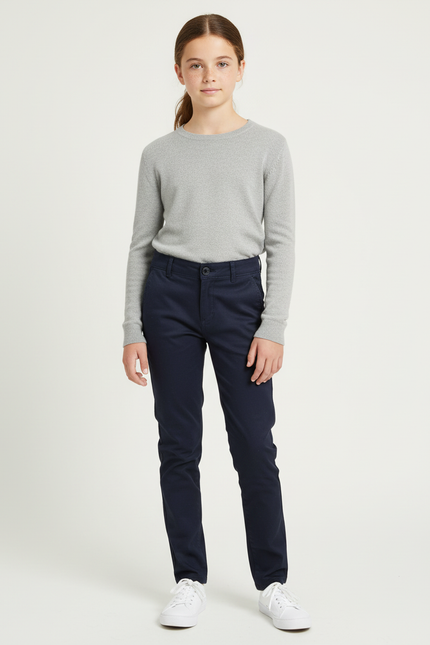 Pantalon Chino Bleu Marine Coton Ajusté Fille