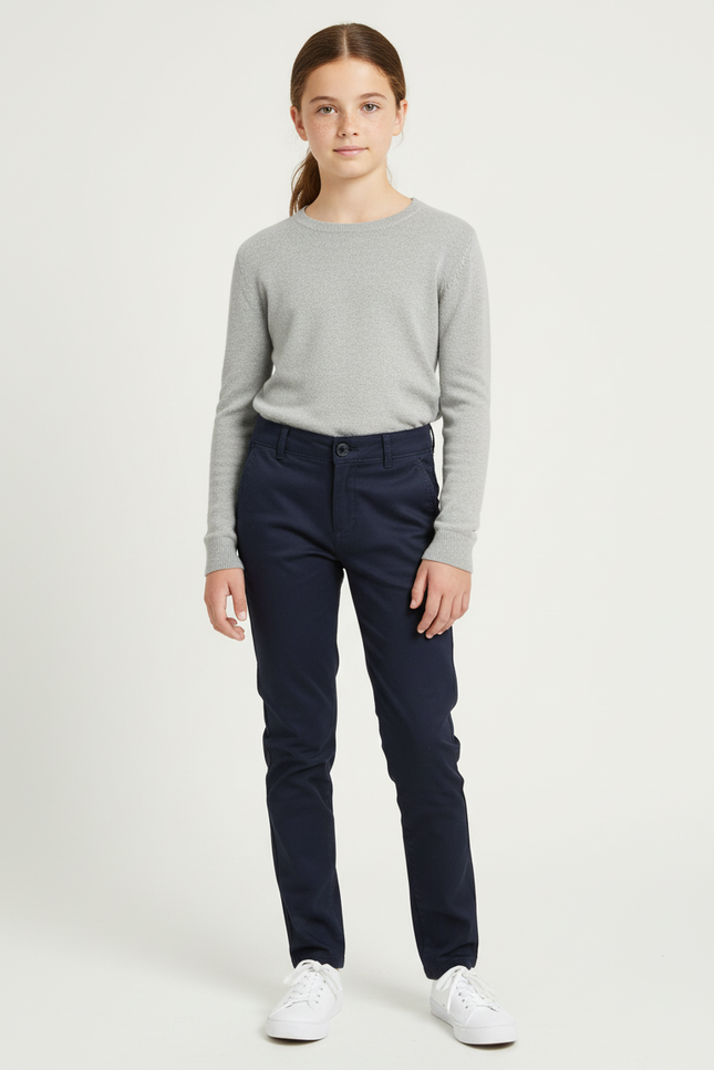 Pantalon Chino Bleu Marine Coton Ajusté Fille