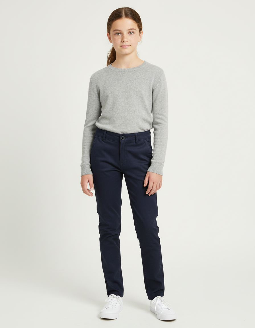Pantalon Chino Bleu Marine Coton Ajusté Fille