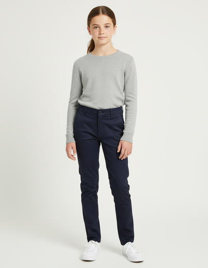 Pantalon Chino Bleu Marine Coton Ajusté Fille