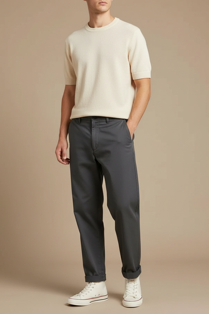 Pantalon Chino Gris Anthracite Coton Décontracté Droit Homme