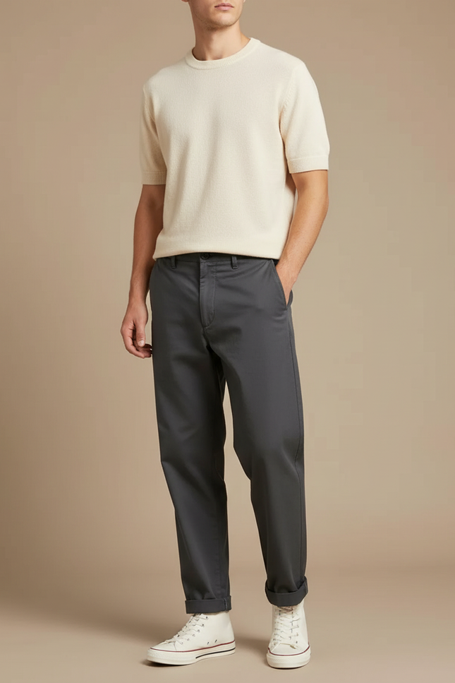 Pantalon Chino Gris Anthracite Coton Décontracté Droit Homme