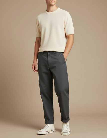 Pantalon Chino Gris Anthracite Coton Décontracté Droit Homme