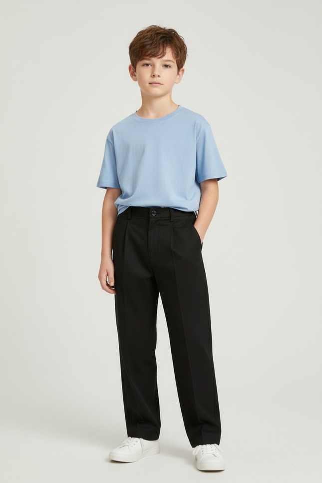 Pantalon Chino Noir Ample Droit Enfant Décontracté - Gabardine