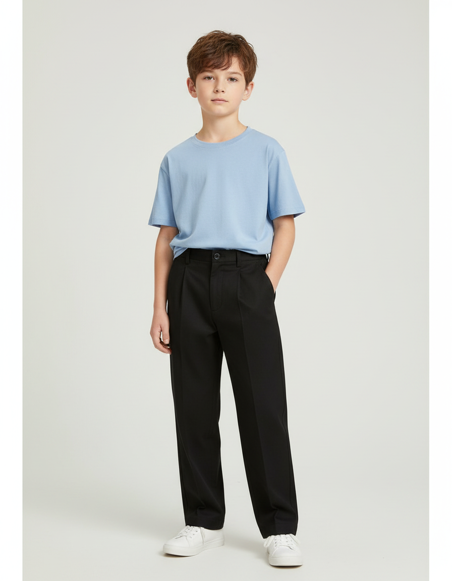Pantalon Chino Noir Ample Droit Enfant Décontracté - Gabardine