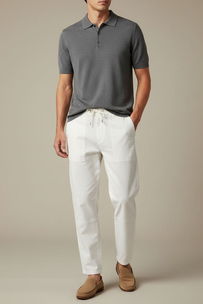 Pantalon Chino Blanc Coton Décontracté Ample Homme