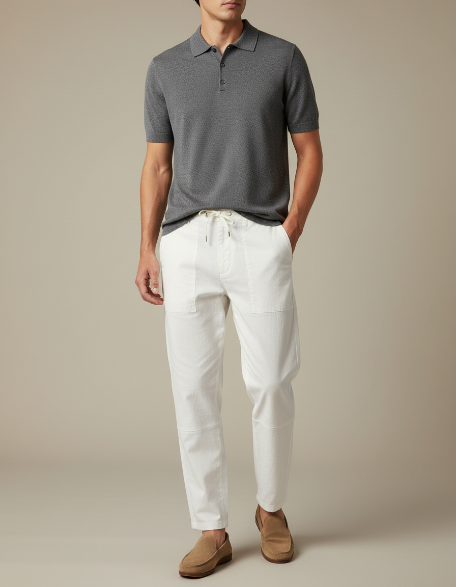 Pantalon Chino Blanc Coton Décontracté Ample Homme