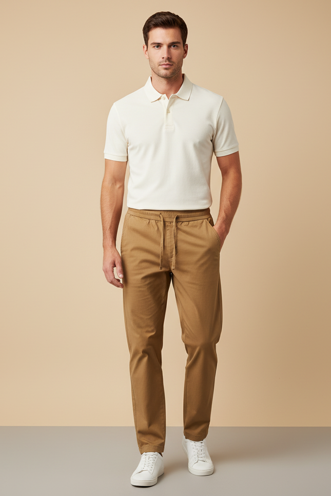 Pantalon Chino Kaki Coton Décontracté Cordon Homme