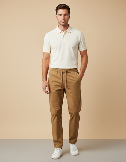 Pantalon Chino Kaki Coton Décontracté Cordon Homme