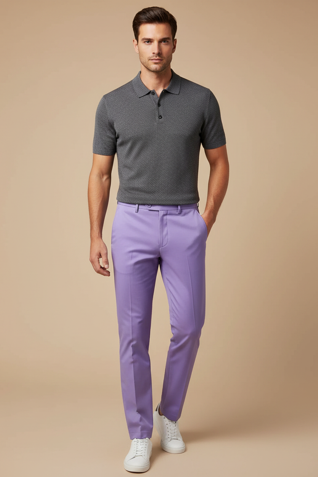 Pantalon Chino Violet Slim Élégant Homme - Gabardine