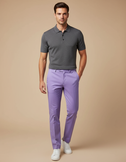 Pantalon Chino Violet Slim Élégant Homme - Gabardine