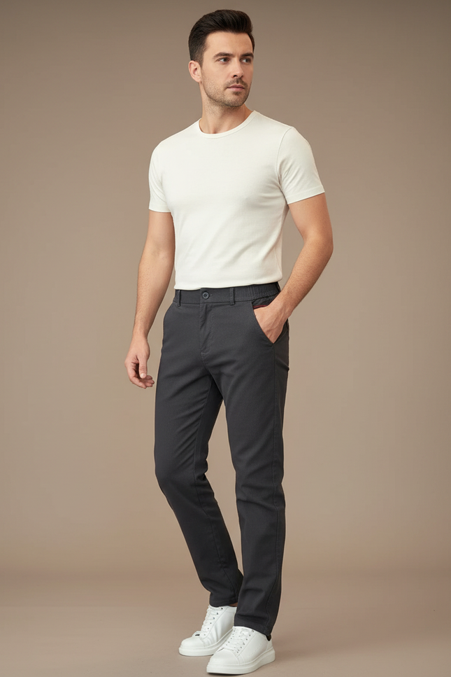 Pantalon Chino Homme Gris Anthracite Coton Stretch Coupe Droite