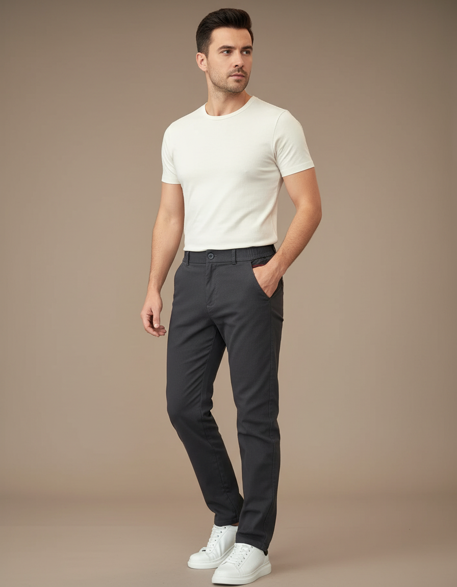 Pantalon Chino Homme Gris Anthracite Coton Stretch Coupe Droite
