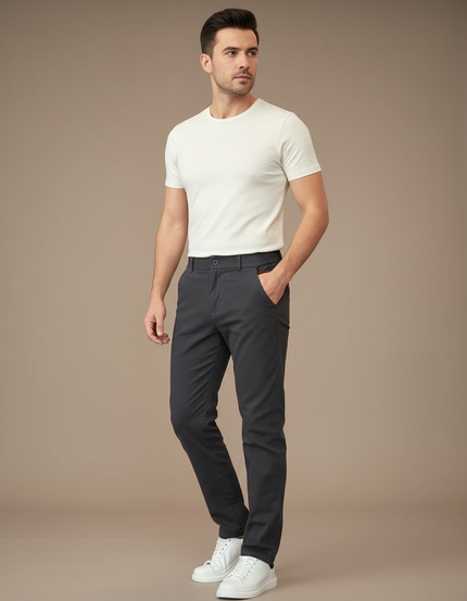 Pantalon Chino Homme Gris Anthracite Coton Stretch Coupe Droite