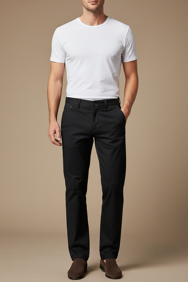 Pantalon Chino Noir Coton Droit Classique Homme
