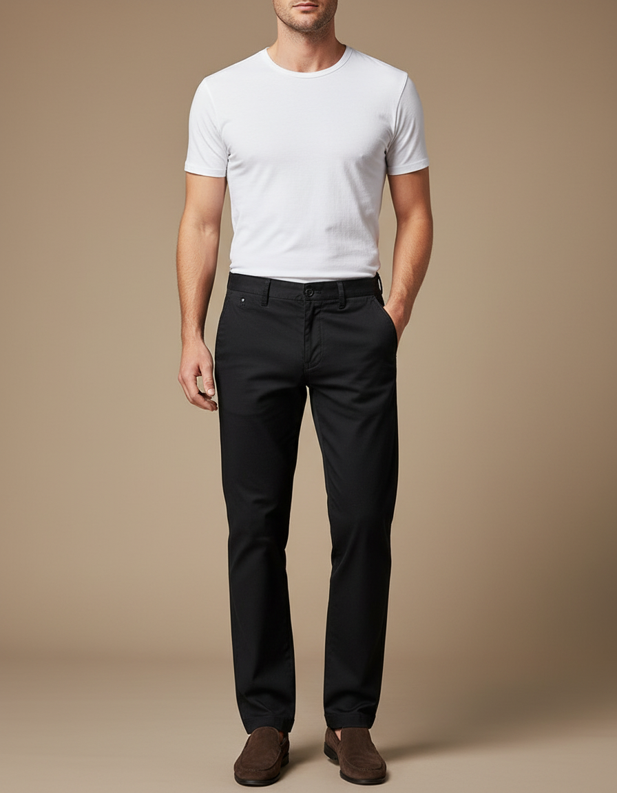Pantalon Chino Noir Coton Droit Classique Homme