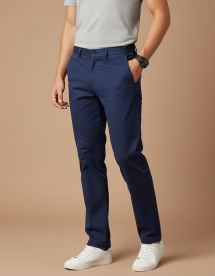 Pantalon Chino Bleu Marine Coton Coupe Droite Décontracté