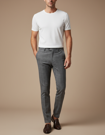 Pantalon Chino Gris Carreaux Slim Élégant Habillé Homme - Laine