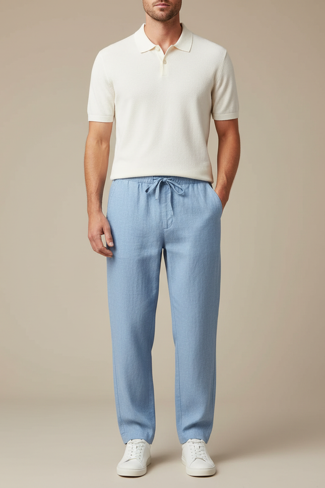 Pantalon Chino Bleu Ciel Lin Cordon Décontracté Homme