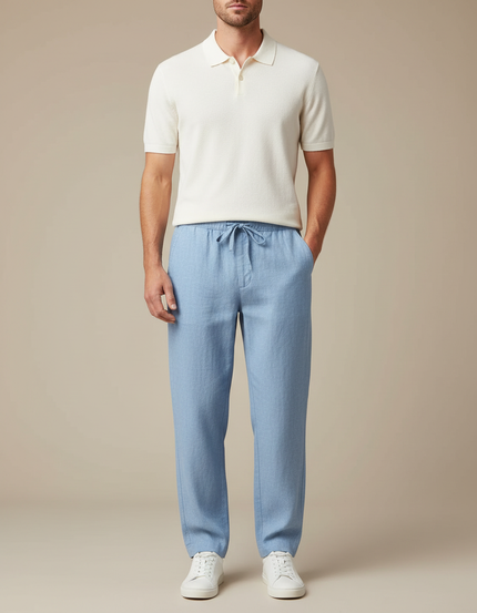Pantalon Chino Bleu Ciel Lin Cordon Décontracté Homme