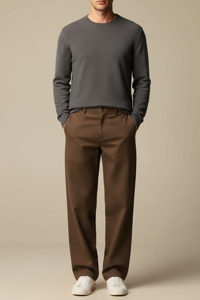 Pantalon Chino Loose Homme - Marron Gabardine