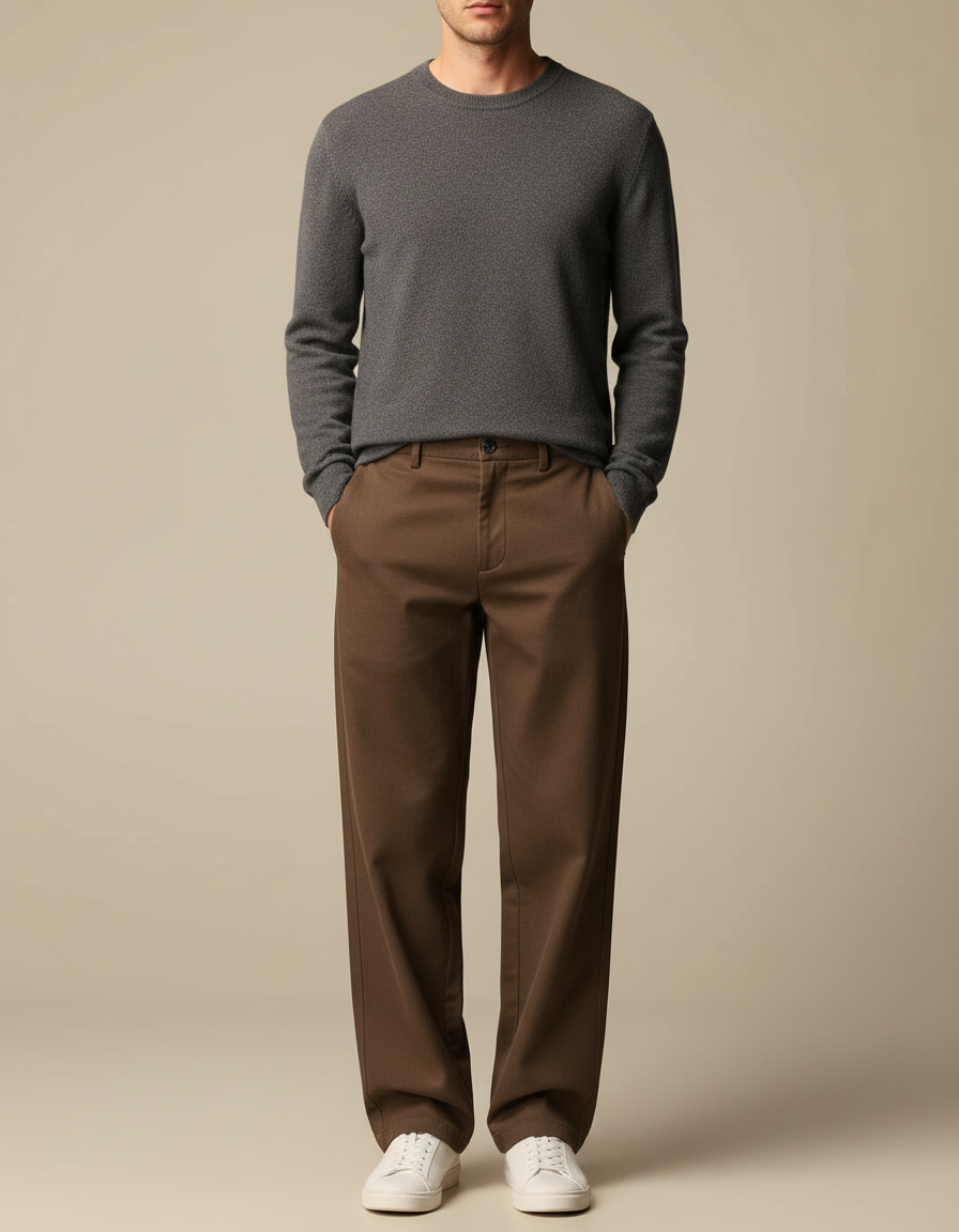 Pantalon Chino Loose Homme - Marron Gabardine