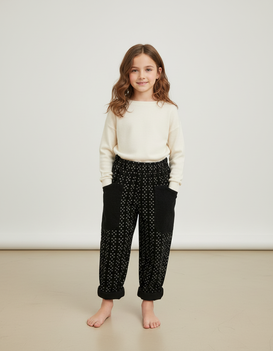 Pantalon Chino Noir Imprimé Ample Décontracté Enfant - Molleton