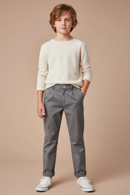 Pantalon Chino Gris Garçon Slim Coton Élégant