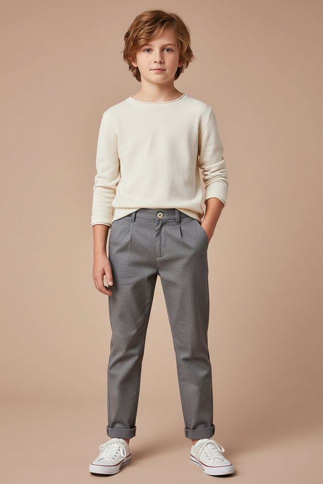 Pantalon Chino Gris Garçon Slim Coton Élégant